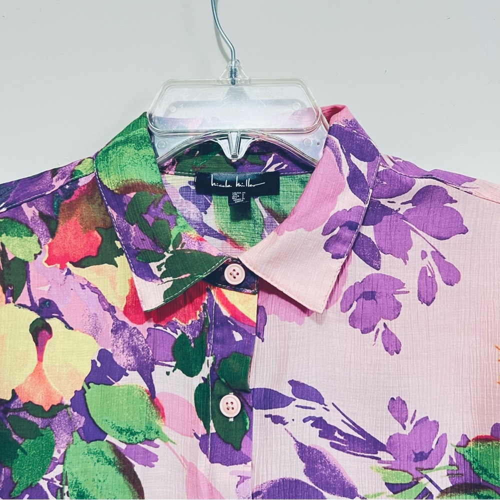 NWT Nicole Miller Floral Print Long Sleeve Button Front Oversized Shirt - Picture 5 of 11